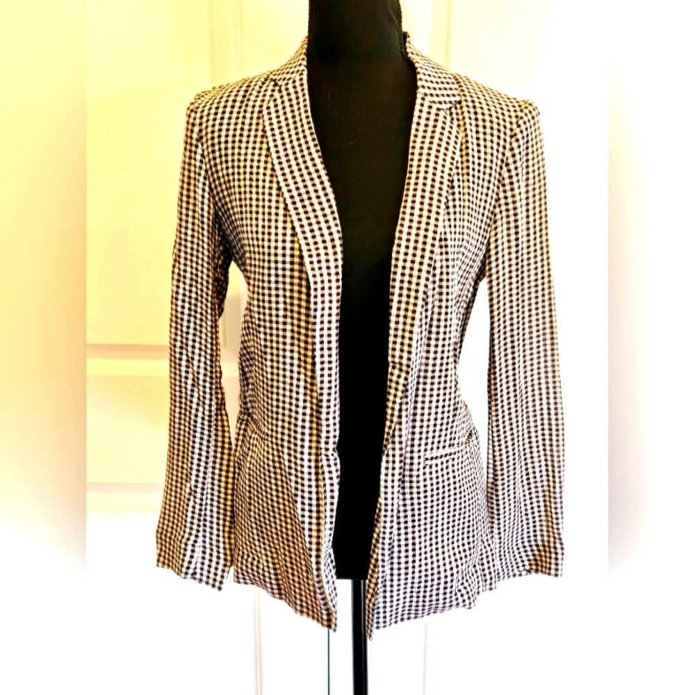 LAUREN CONRAD Open Front Lightweight   Blazer Gingham Print sz XS